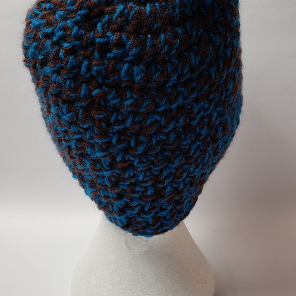 Messy Bun Hat Mom Bun Brown Peacock Blue Beanie - Picture 8 of 8